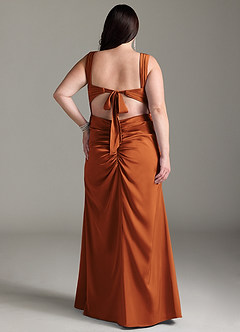 Azazie Jesaphine Bridesmaid Dresses Cinnamon Sheath Bow Stretch Satin Dress image9