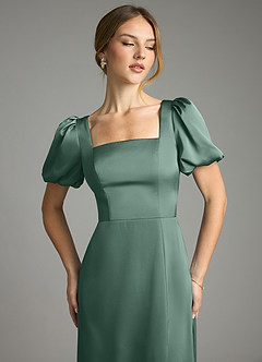 Azazie Fyona Brudtärnklänningar Klä av A-Linje i Stretch Satin Plisserad Eukalyptus image12