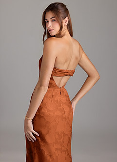 Azazie Leonis Bridesmaid Dresses Burnt Orange Sheath Strapless Floral Burnout Convertible Dress image3