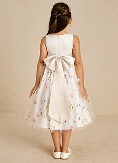 Azazie Pollie Flower Girl Dresses Blushing Pink White Alabaster A-Line Bow Tulle Dress image2