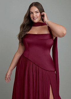 Azazie Stephanie Brautjungfernkleider A-Linie Plissee Stretch-Satin Kleid Maulbeerrot image13