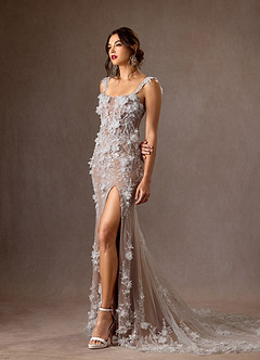 Azazie Alethea Wedding Dresses Diamond White Sand Mermaid Strapless Lace Dress image3