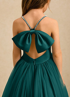 Azazie Aurora Flower Girl Dresses Peacock A-Line Bow Tulle Dress image5