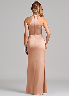 Azazie Karlotta Bridesmaid Dresses Rose Gold Sheath Pleated Stretch Satin Dress image2