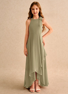 Azazie Boop Girls Formal Abiti da Ragazza di Fiori Abito A-Line in Chiffon Fiocco Verde Muschio image3