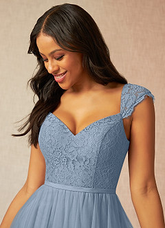 Azazie Luxi Bridesmaid Dresses Dusty Blue A-Line Pleated Tulle Dress image4