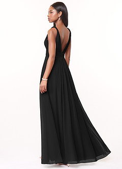 Azazie Maren Bridesmaid Dresses Black A-Line Pleated Chiffon Dress image4