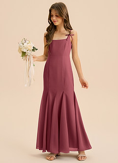 Azazie Evey Junior Abito Sirena in Chiffon Plissettato Merlot image1