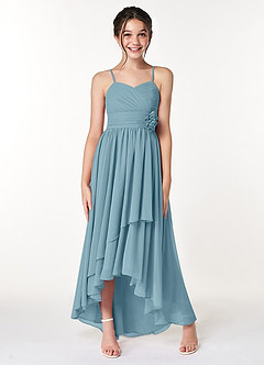 Azazie Catalina Junior Moody Blue A-Line Ruched Chiffon Dress image4