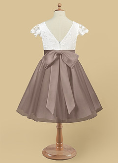 Azazie Vetty Flower Girl Dresses Ivory Taupe A-Line Lace Tulle Dress image10