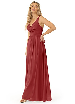 Azazie Kora Bridesmaid Dresses Rust A-Line Pleated Chiffon Dress image4