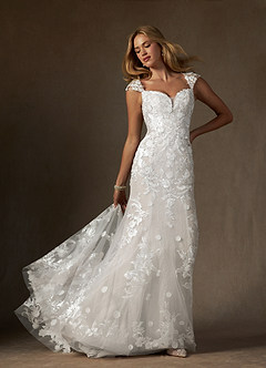 Azazie Salina Abiti da Sposa Abito Sirena in Tulle con Scollo a Cuore e Paillettes Bianco Diamante image3