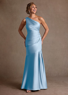 Azazie Haifa Mother of the Bride Dresses Powder Blue Mermaid One Shoulder Stretch Satin Dress image4