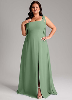 Azazie Debra Vestidos de damas de honor Vestido de Matcha de Gasa de Corte en A Convertible con Con bolsillos image13