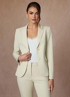 front Whitney Ivory Refined Weave Performance Full Length Pants Suit