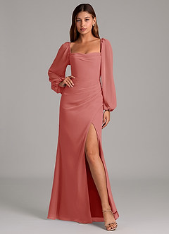 Azazie Brixley Abiti da Damigella Abito Sirena in Chiffon Maniche Lunghe Rosa Antica image6