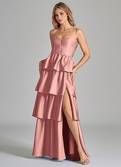 Azazie Faye Robes de demoiselle d'honneur Robe Trapèze en Satin extensible Rayé Rosette image8
