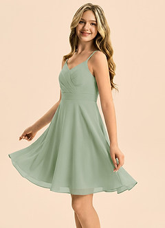 Azazie Avelina Junior Dusty Sage A-Line Pleated Chiffon Dress image4