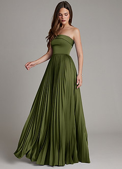 Azazie Mariana Bridesmaid Dresses Olive A-Line Pleated Stretch Satin Dress image7