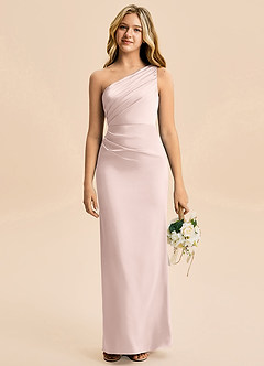 Azazie Akilah Junior Vestido Rosa Corado de Cetim elástico de Bainha com Plissado image1