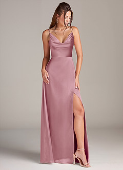 Azazie Sarella Bridesmaid Dresses Vintage Mauve A-Line Pleated Stretch Satin Dress image3