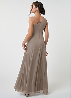 Azazie Brooke Junior Taupe A-Line Pleated Mesh Dress image4