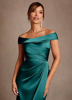 Azazie Bedford Mother of the Bride Dresses Peacock Sheath Pleated Stretch Satin Dress image5