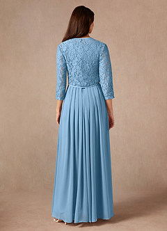 Azazie Ainsling Mother of the Bride Dresses Steel Blue A-Line Square Neckline Lace Chiffon Dress image2