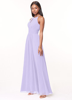 Azazie Bonnie Bridesmaid Dresses Lilac A-Line Keyhole Ruched Chiffon Dress image3