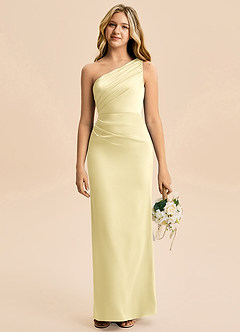 Azazie Akilah Junior Vestido Sorvete De Limão de Cetim elástico de Bainha com Plissado image1