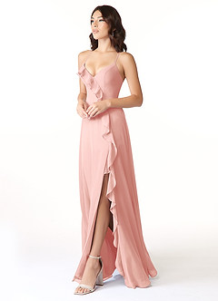 Azazie Tarni Brautjungfernkleider A-Linie Chiffon Kleid Rosettenrosa image3