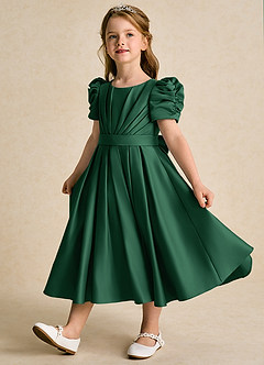 Azazie Miriam Blumenmädchenkleider Ballkleid Plissee Matte Satin Kleid Dunkelgrün image3