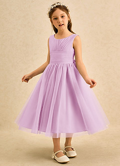 Azazie Macaron Flower Girl Dresses Candy Pink A-Line Pleated Tulle Dress image4