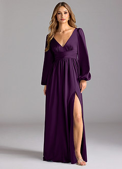Azazie Norah Bridesmaid Dresses Grape A-Line Stretch Satin Dress image1