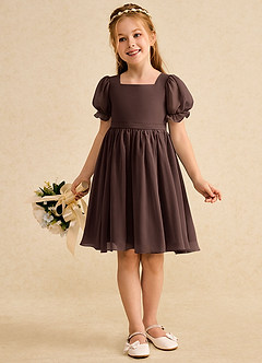 Azazie Jolie Blumenmädchenkleider A-Linie mit ärmel Chiffon Kleid Ganache image4