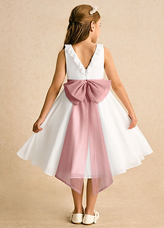 Azazie Dani Robe Demoiselle D'honneur Fillette Robe Trapèze en Mousseline de soie Nœud Ivoire Rose Poussiéreux image2