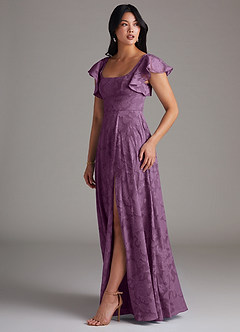 Azazie Bondi Bridesmaid Dresses Wisteria A-Line Side Slit Floral Burnout Dress image2