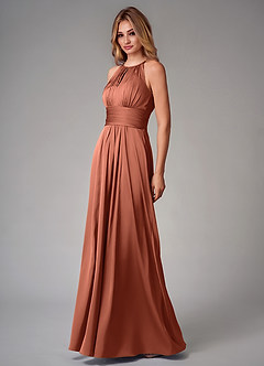 Azazie Bonnie Bridesmaid Dresses Clay A-Line Pleated Stretch Satin Dress image3