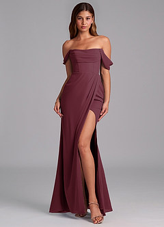 Azazie Johana Bridesmaid Dresses Cabernet Mermaid Off the Shoulder Chiffon Convertible Dress image3