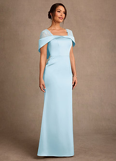 Azazie Henrieta Mother of the Bride Dresses Sky Blue Sheath Lace Stretch Satin Dress image3