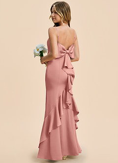 Azazie Lioren Junior Rosette Sheath Bow Stretch Satin Dress image4