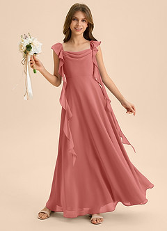 Azazie Carmin Junior Antique Rose A-Line Ruched Chiffon Dress image4