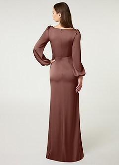 Azazie Mel Robes de demoiselle d'honneur Robe Fourreau en Satin extensible Manche longue Expresso image2
