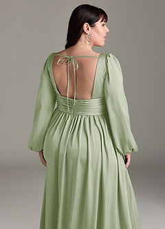 Azazie Norah Robes de demoiselle d'honneur Robe Trapèze en Satin extensible Vert Sauge image13