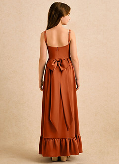 Azazie Maisie Girls Formal Flower Girl Dresses Burnt Orange A-Line Ruched Stretch Satin Dress image2