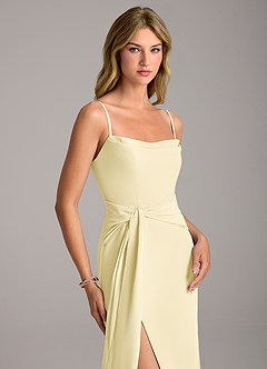 Azazie Tahlia Bridesmaid Dresses Lemon Sorbet A-Line with Belt Chiffon Dress image2