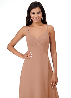 Azazie Lennon Bridesmaid Dresses Champagne Rose A-Line Lace Chiffon Dress image6