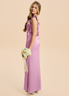 Azazie Jessamine Junior Candy Pink Sheath Ruched Stretch Satin Dress image3