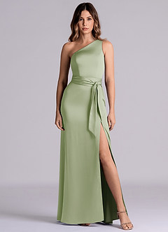 Azazie Philana 신부 들러리 드레스 A라인 한쪽 어깨 스트레치 새틴 바닥 길이 드레스 image2