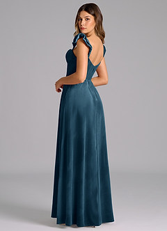 Azazie Denisse Bridesmaid Dresses Blue Topaz A-Line Ruched Velvet Dress image6
